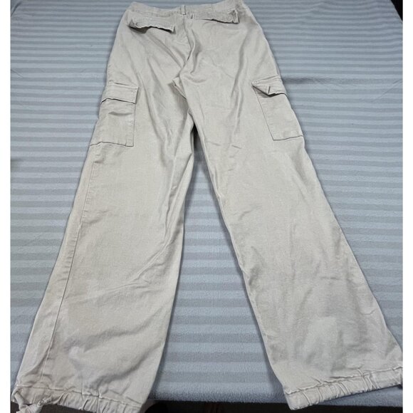 Zara Cargo Pants Womens Small Beige Khaki Straight Leg Drawstring Hem Pockets - Picture 10 of 10